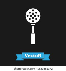 White Spatula icon isolated on black background. Kitchen spatula icon. BBQ spatula sign. Barbecue and grill tool. Vector Illustration White Spatula icon isolated on black background. Kitchen spatula icon. BBQ spatula sign. Barbecue and grill tool. Vector Illustration