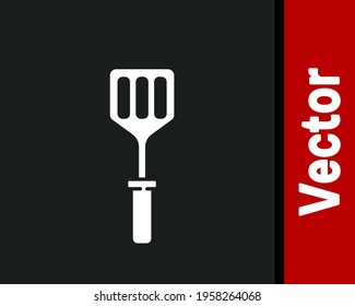 White Spatula icon isolated on black background. Kitchen spatula icon. BBQ spatula sign. Barbecue and grill tool.  Vector Illustration