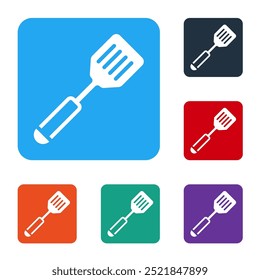 White Spatula icon isolated on white background. Kitchen spatula icon. BBQ spatula sign. Barbecue and grill tool. Set icons in color square buttons. Vector