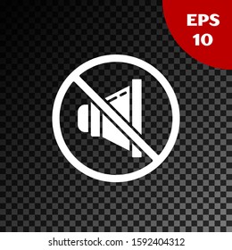 White Speaker mute icon isolated on transparent dark background. No sound icon. Volume Off symbol.  Vector Illustration