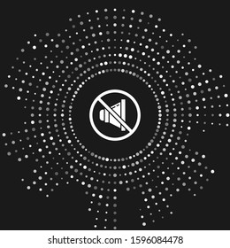 White Speaker mute icon isolated on grey background. No sound icon. Volume Off symbol. Abstract circle random dots. Vector Illustration