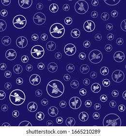 White Speaker mute icon isolated seamless pattern on blue background. No sound icon. Volume Off symbol.  Vector Illustration