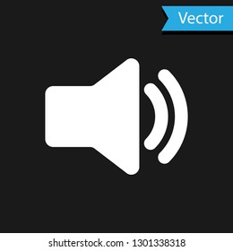 White Speaker volume icon - audio voice sound symbol, media music icon isolated on black background. Vector Illustration