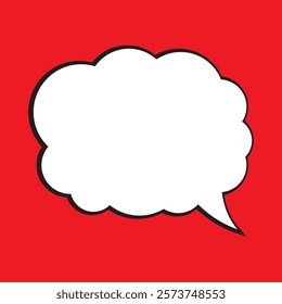 White speech bubble with black shadow on red background.  Thought bubble, empty communication cloud.