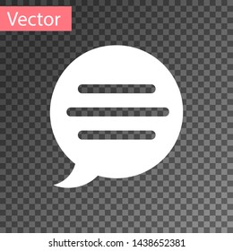 White Speech bubble chat icon isolated on transparent background. Message icon. Communication or comment chat symbol.  Vector Illustration