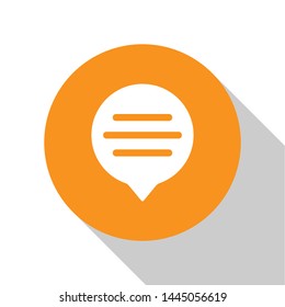 White Speech bubble chat icon isolated on white background. Message icon. Communication or comment chat symbol. Orange circle button. Vector Illustration
