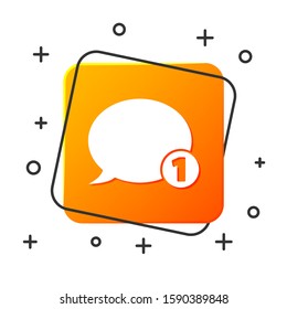 White Speech bubble chat icon isolated on white background. Message icon. Communication or comment chat symbol. Orange square button. Vector Illustration