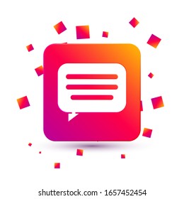 Icono de chat de burbuja del habla blanca aislado en fondo blanco.Icono de mensaje. Símbolo de chat de comunicación o comentario. Botón Color cuadrado.  Ilustración vectorial
