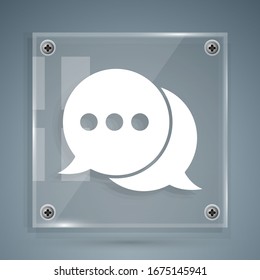 White Speech bubble chat icon isolated on grey background. Message icon. Communication or comment chat symbol. Square glass panels. Vector Illustration
