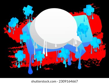 Graffiti de burbujas del discurso blanco con fondo negro rojo y azul. Fondo de estilo de pintura urbana. Símbolo abstracto de discusión en la moderna decoración de arte callejero sucio.