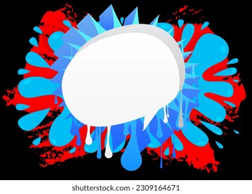 White Speech Bubble Graffiti with black red and blue Background. Urban painting style backdrop. Abstract discussion symbol in modern dirty street art decoration.