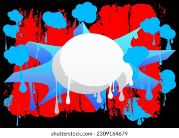Graffiti de burbujas del discurso blanco con fondo negro rojo y azul. Fondo de estilo de pintura urbana. Símbolo abstracto de discusión en la moderna decoración de arte callejero sucio.