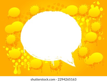 Graffiti de burbujas de discursos blancos sobre fondo amarillo. Fondo de estilo de pintura urbana. Símbolo abstracto de discusión en la moderna decoración de arte callejero sucio.
