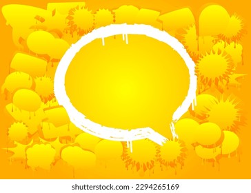 Graffiti de burbujas de discursos blancos sobre fondo amarillo. Fondo de estilo de pintura urbana. Símbolo abstracto de discusión en la moderna decoración de arte callejero sucio.