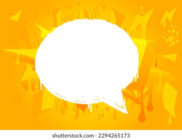 White Speech Bubble Graffiti on yellow Background. Urban painting style backdrop. Abstract discussion symbol in modern dirty street art decoration.