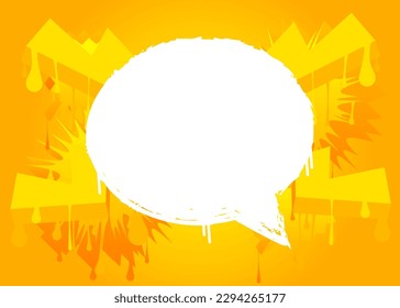 White Speech Bubble Graffiti auf gelbem Hintergrund. Stadtmalerei Stil Hintergrund. Abstraktes Diskussionssymbol in der modernen schmutzigen Street Art Dekoration.