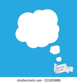 white speech bubble icon on a blue background