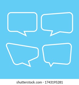 white speech bubble isolated on light blue, speech balloon square sign for communication symbol, doodle white speech bubble for talk text,  balloon message icon, dialog chatting graphic for icon talk