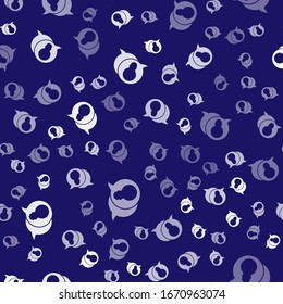 White Speech bubble and light bulb with concept of idea icon isolated seamless pattern on blue background. Energy and idea symbol.  Vector Illustration