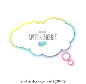 White speech bubble with multi colored blurred edges. Sticker of dialog thought with space for your text