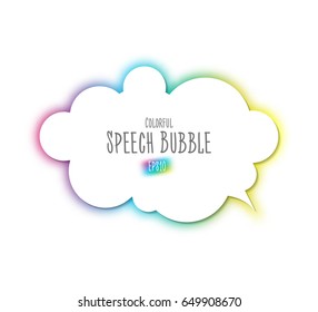White speech bubble with multi colored blurred edges. Sticker of dialog balloon with space for your text