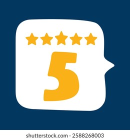 White speech bubble with number 5. Rating. Vector illustration on dark background.
