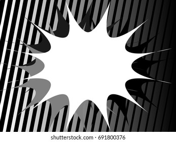 White speech bubble on black and gray stripe pattern background. Black and white color splash on abstract wallpaper. EPS10 vector illustration for poster, banner, template, comic, cartoon, web, app.