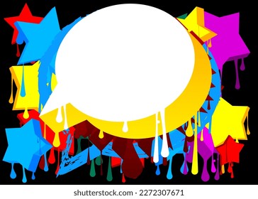 White speech bubble on colorful Graffiti background. Abstract modern street art decoration performed in urban painting style.