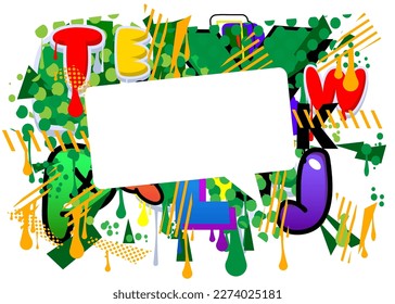 White speech bubble on colorful Graffiti background. Abstract modern street art decoration performed in urban painting style.