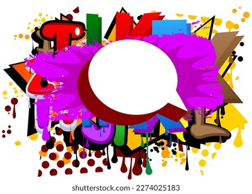 White speech bubble on colorful Graffiti background. Abstract modern street art decoration performed in urban painting style.