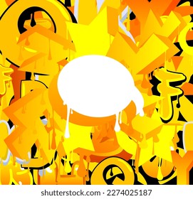 White speech bubble on colorful Graffiti background. Abstract modern street art decoration performed in urban painting style.