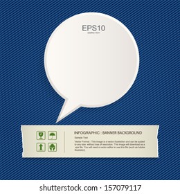 White speech bubble and paper banner on blue jeans texture background - Vector illustration
