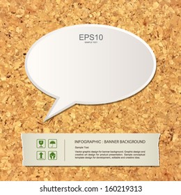 White Speech Bubble with paper banner of safety fragile symbol on cork board texture background - Vector illustration