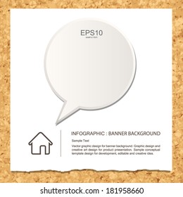 White Speech Bubble with paper banner on cork board texture background, Banner idea concept - Vector illustration