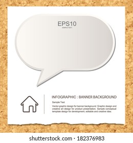 White Speech Bubble with paper banner on cork board texture background, Banner idea concept - Vector illustration