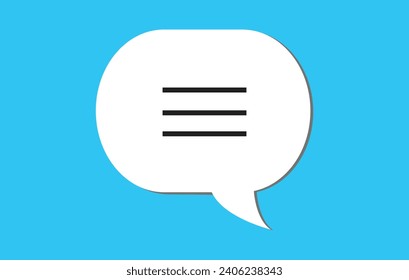 White speech bubble of paper cardboard with a note that the interviewee is responding to a blue background. The concept of notification on the phone or social networks. Flat lay, top view.
