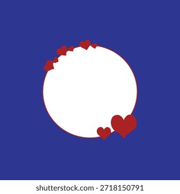 Uma bolha de fala branca com uma borda vermelha é cercada por vários corações vermelhos, simbolizando amor, comunicação e afeto. O plano de fundo é uma cor azul sólida.