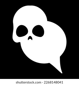 White speech bubble skull icon. Comment icon illustration in gothic style. Modern icon for social media and app. Vector isolated on black background.