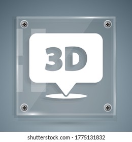 White Speech bubble with text 3D icon isolated on grey background. Square glass panels. Vector Illustration
