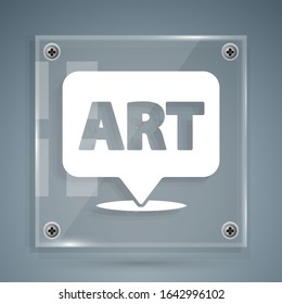 White Speech bubble with text art icon isolated on grey background. Message icon. Communication or comment chat symbol. Square glass panels. Vector Illustration