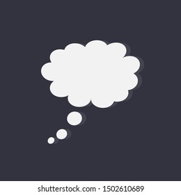 White speech bubble. Thinking balloon on dark background. Comment icon vector for web design. Dialog empty cloud, space for text. Cloud speech bubble icon.
