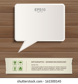 White speech bubble with vintage paper banner background on wooden texture background, Banner idea concept - Vector illustration