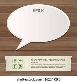 White speech bubble with vintage paper banner background on wooden texture background, Banner idea concept - Vector illustration