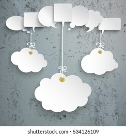 White speech bubbles with 3 clouds on the concrete background. Eps 10 vector file.