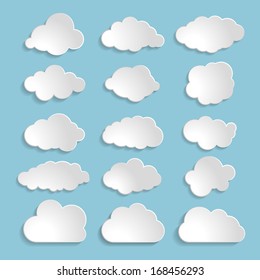 white speech bubbles or clouds collection  on a blue background