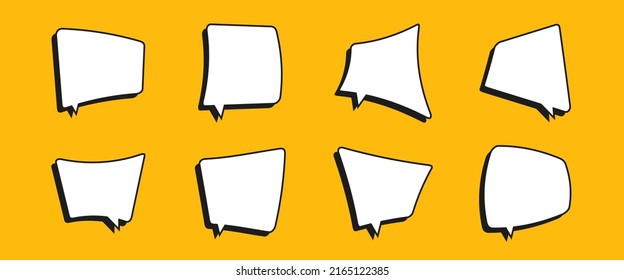 White speech bubbles isolated on yellow background. Thinking balloon set. Comment cloud comic collection