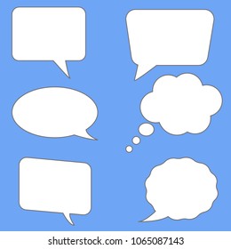 white speech bubbles on blue background. flst style. blank empty speech bubbles for your text. set speech bubbles symbol.