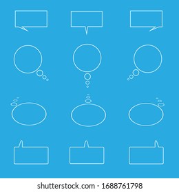 White speech bubbles on a blue background.
