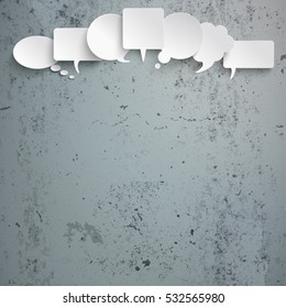 White speech bubbles on the concrete background. Eps 10 vector file.