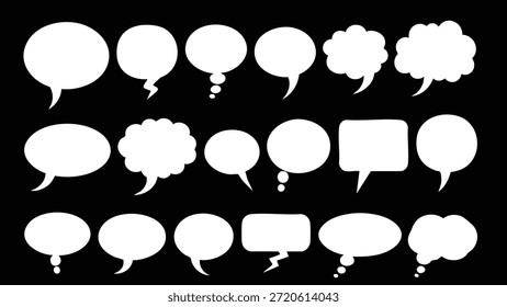Bolhas de fala brancas em plano de fundo escuro para ilustrações de diálogos e conversas
